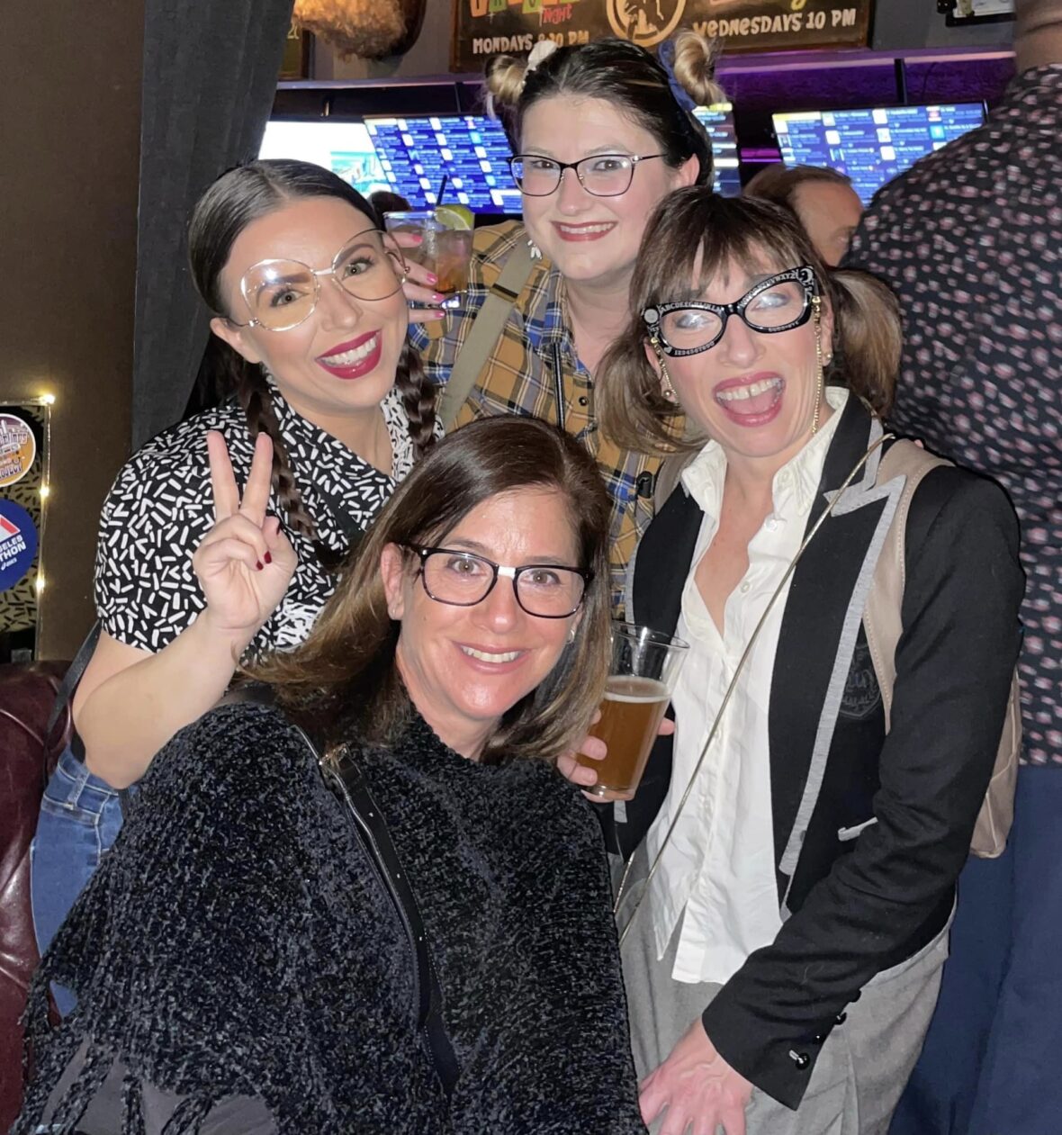 You are currently viewing Every year, I throw myself a ridiculous, themed birthday… This year’s “Genius Edition” was no exception. Naomi’s nerds TURNED OUT Monday night, and killed that pub trivia! Thank you, dorks, for indulging me with your geeky glasses and pencil protectors. You made my day! 🤓💕🍾🥂 Photos courtesy of James Franklin.